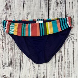 Anne Cole Blue and‎ Multicolor Striped Swim Bottom Sz. L